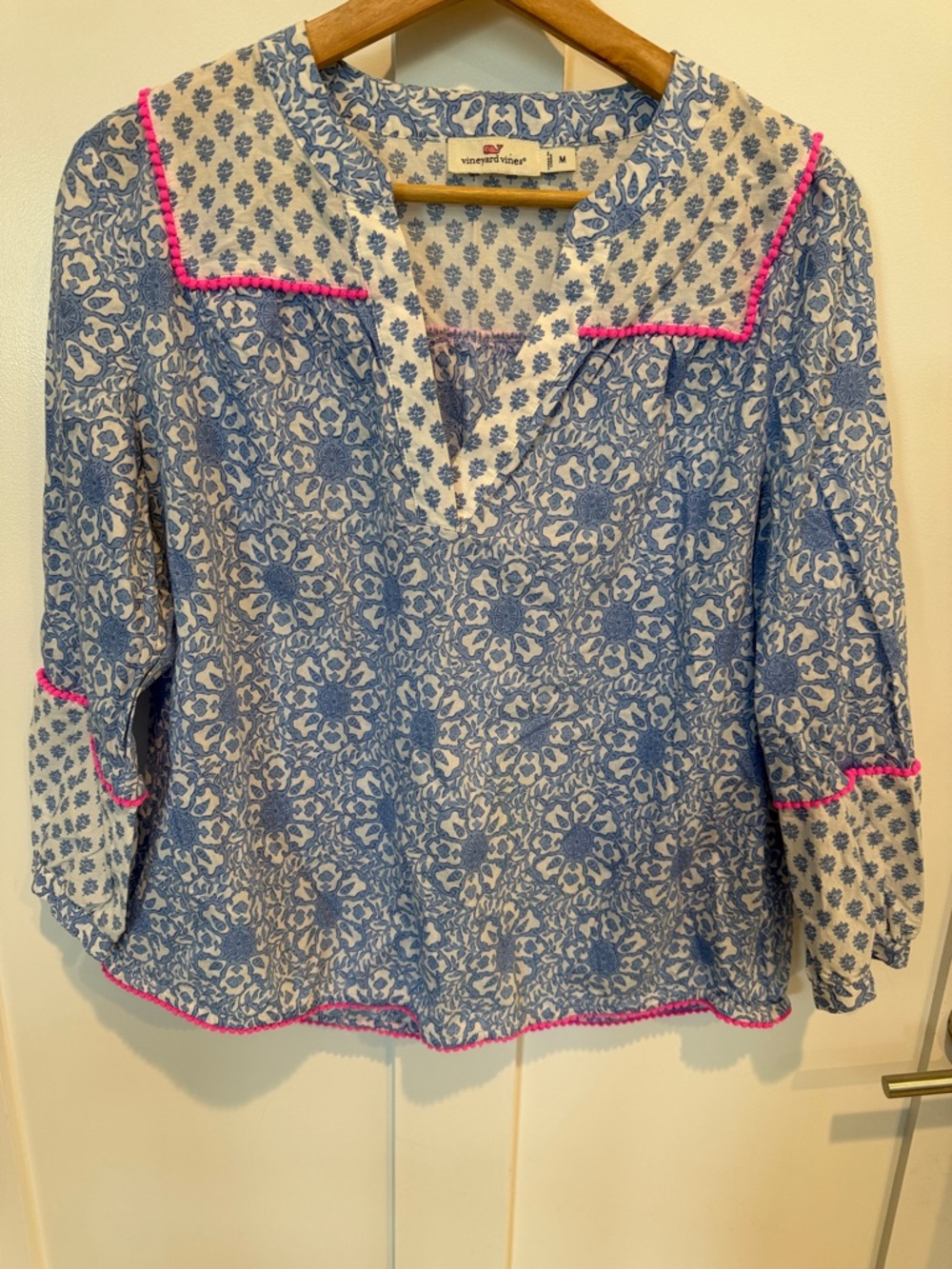 Vineyard Vines Blue & White Floral Cotton Tunic with Pink Trim